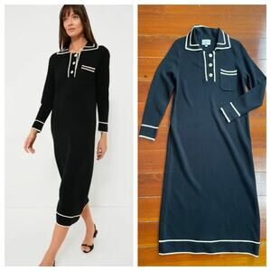 Tuckernuck Black Knit Polo Midi Dress Contrast Trim Preppy Size S